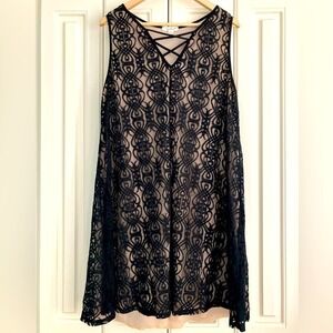 Paper Plane 2X Lacey Sleeveless Tunic Dress With Criss Cross Neckline